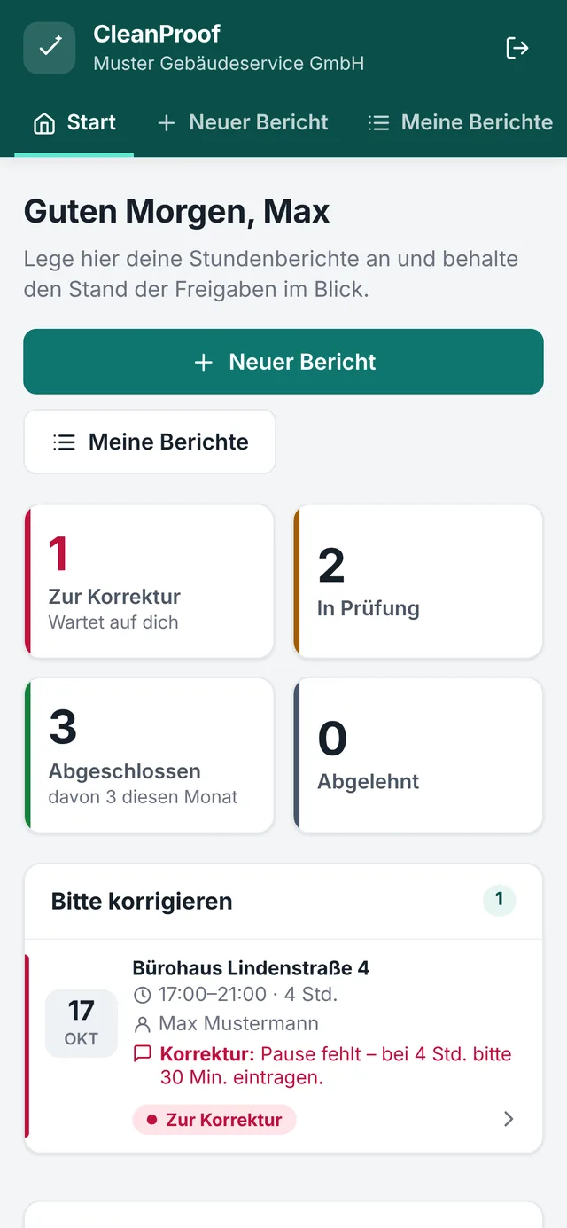 Startseite eines Mitarbeiters