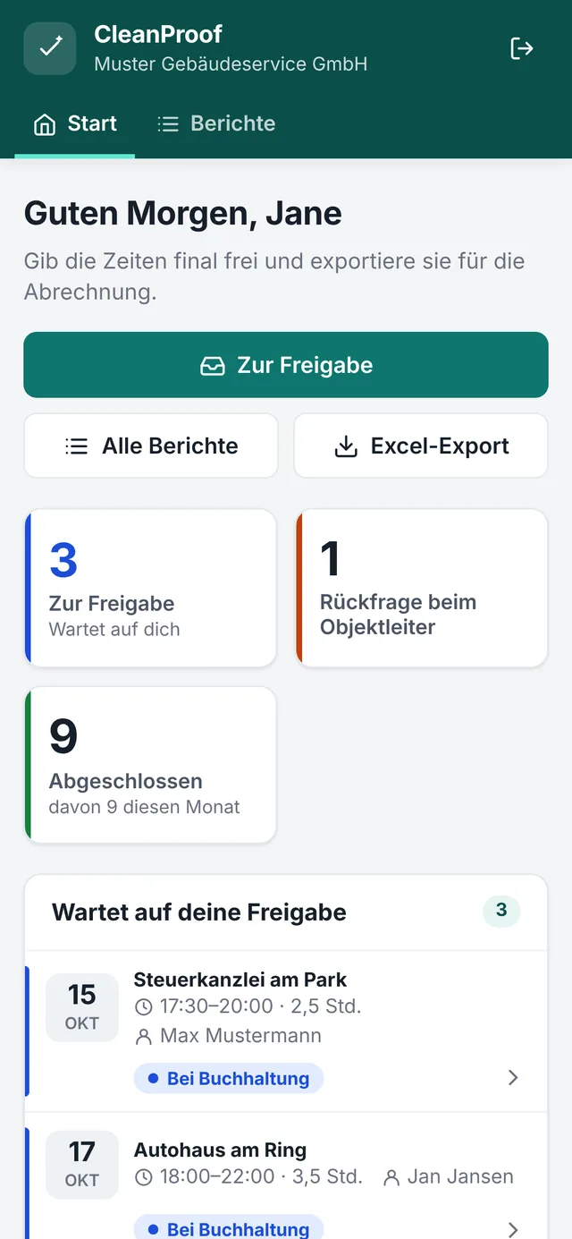 Startseite der Buchhaltung