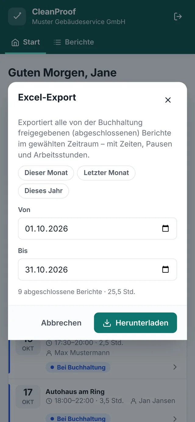 Excel-Export der Buchhaltung